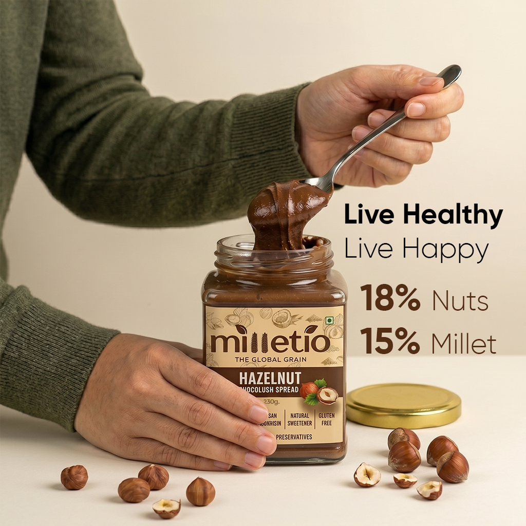 Milletio Hazelnut Coco Lush Spread 230g + FREE Vanilla Choco Chip Millet Pancake Mix | Healthy Breakfast Combo