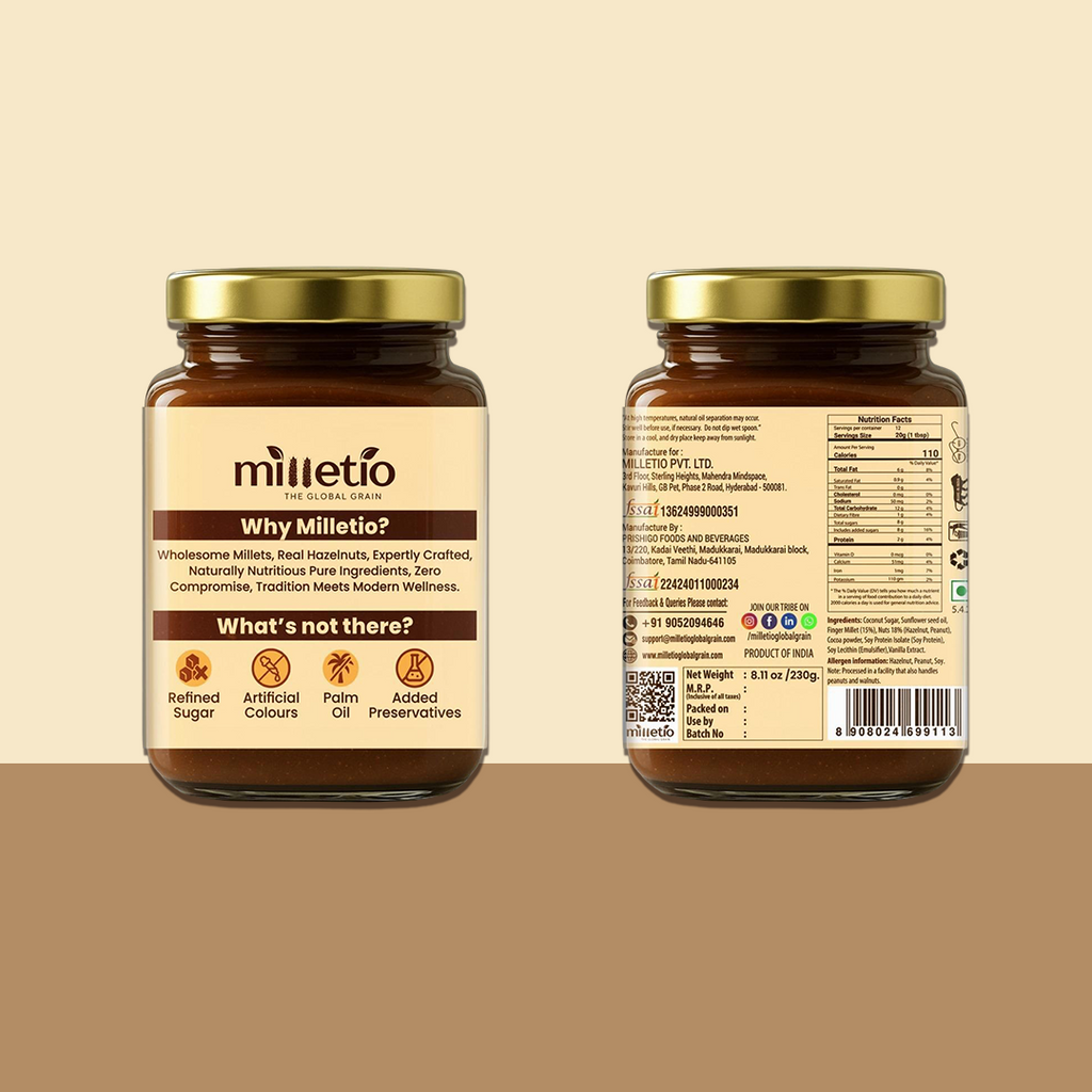 Milletio Hazelnut Coco Lush Spread 230g + FREE Vanilla Choco Chip Millet Pancake Mix | Healthy Breakfast Combo