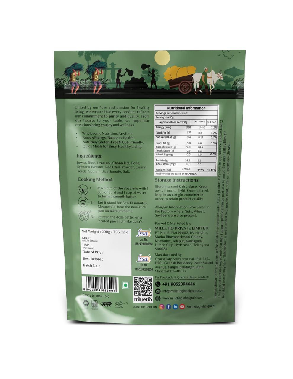 spinach millet instant dosa mix